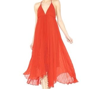 Stunning Alice + Olivia Orange Halter Pleated Silk Maxi Dress Sz 4